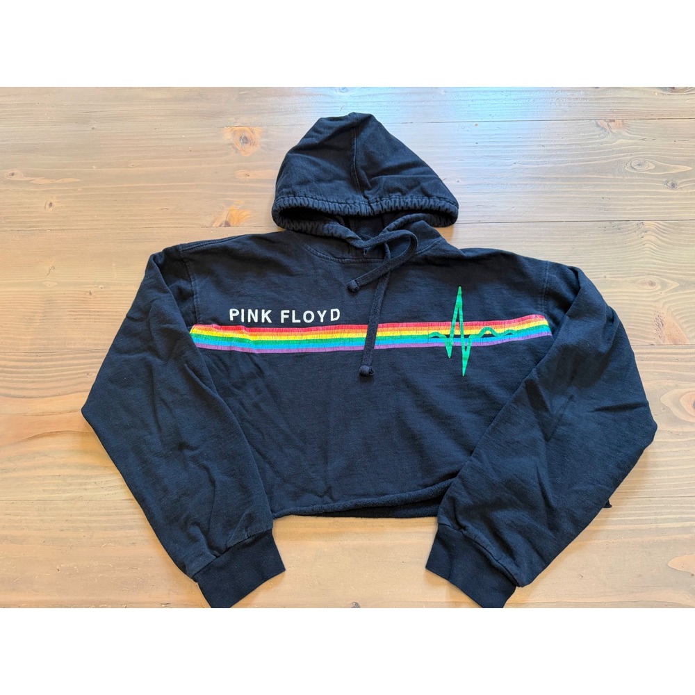 G11 Pink Floyd Dark Side of the Moon Cropped Hoodie Black Rainbow Heartbeat